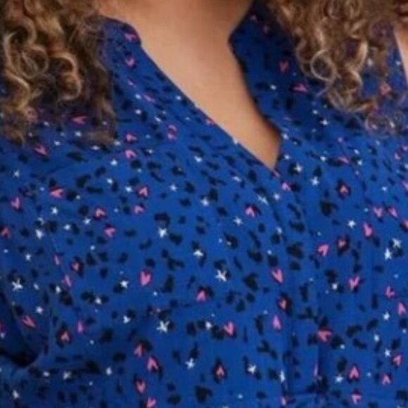 torrid Brand Emma Babydoll Tunic Style Sleeveless Top Blue Animal Print Size 6 - Picture 4 of 7